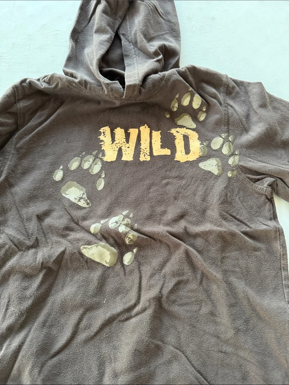 Gymboree Brown Hooded Long-Sleeve Top with Gold 'WILD' Graphic